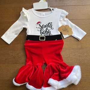 NWT 2-piece Santa Baby Outfit with Red Velvet Pants 0-3M